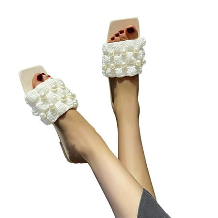 

Aayomet House Slippers for Women Sandals For Women Ladies Fashion Solid Flat Rhinestone Slippers Sandals Casual Shoes White 8