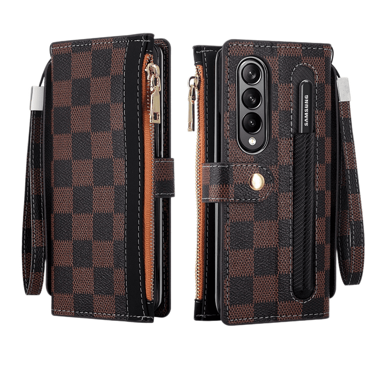 Wish For Samsung Galaxy Z Fold 4 Wallet Case with S Pen Holder,PU Leather  Zipper Case with Magnetic Closure Card Holder and Wrist strap S734 