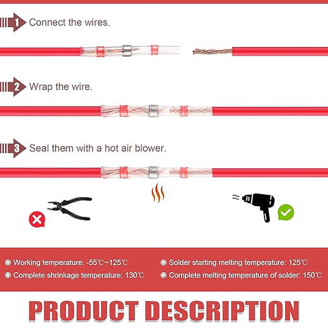 Namzi 100 red welding sealed, heat shrink docking connector, AWG 22-18 wire welding connector, used for terminal waterproof wire joint connector of marine vehicles and ships