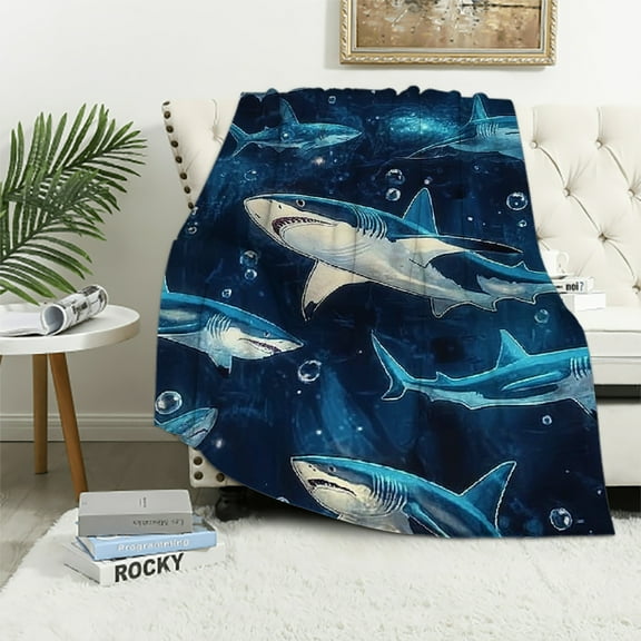 Autua Bold Shark Blanket Gifts for Kids Women Adult Girls,Underwater Ocean Art Deep Blue Throw Blankets,Soft Comfy Lightweight for Home Couch Bed Sofa Farm Cool Decor 40x50in