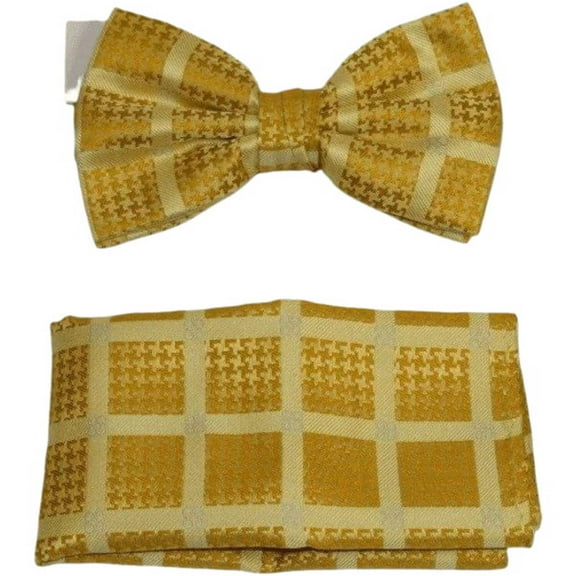 Men Bow Tie Hankie Set Formal Event For Tuxedo or Business Suit #BT37 Gold Fancy