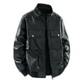 thumbnail image 4 of Wuxian Men'S Leather Jackets Stand Collar Motorcycle Full Zipper Up Long Sleeved Solid Colour Work Coats With Pockets Casual Winter Warm Dailywear,Black,L, 4 of 9