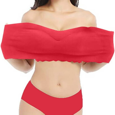 

loopsun Summer Savings Clearance 2023! for Womens Plus Size Bra Women s Gathered Non-slip Oversized Chest Thin Tube Top Wrap Chest Invisible Chest Paste Underwear
