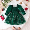 thumbnail image 3 of OBEEII Kids Girls Warm Velvet Dress Long Sleeve Tiered Ruffle Tutu Dresses Green Girls Winter Dresses for Evening Gown Wedding Holiday Clothes, 3 of 7