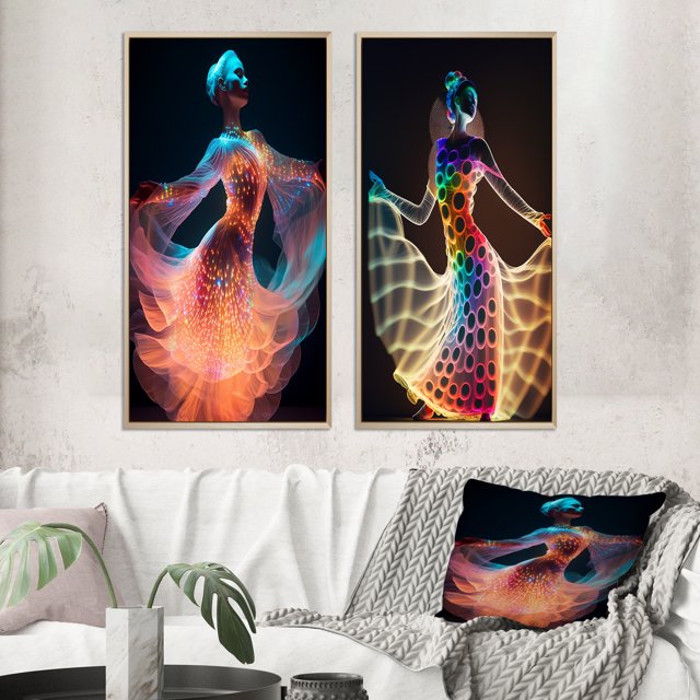 Designart "Dancer in Translucent Light I" Woman Fashion Photography Framed Wall Art Set Of 2 - Glam Multicolor Frame Gallery Set For Office Decor