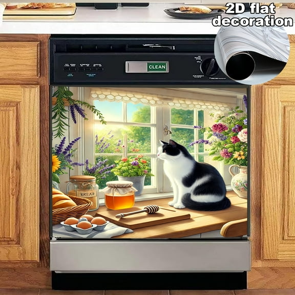 Cat Dishwasher Cover Decorative Magnet Dishwasher Covers for The Front Dishwasher Door Magnet Cover Sticker for Dishwasher Magnetic Dishwasher Cover Panel Decals Kitchen 1pc