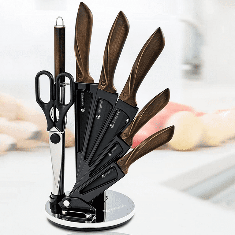  8-Piece Kitchen Knife Set With Rotary Stand, Sharpener