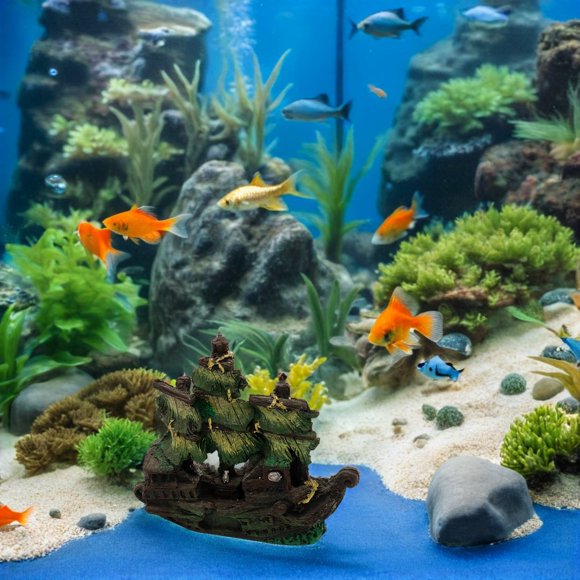 Hytrove Naufragio Temático Pirata Para Acuario Refugio De Resina Para Peces Multicolor