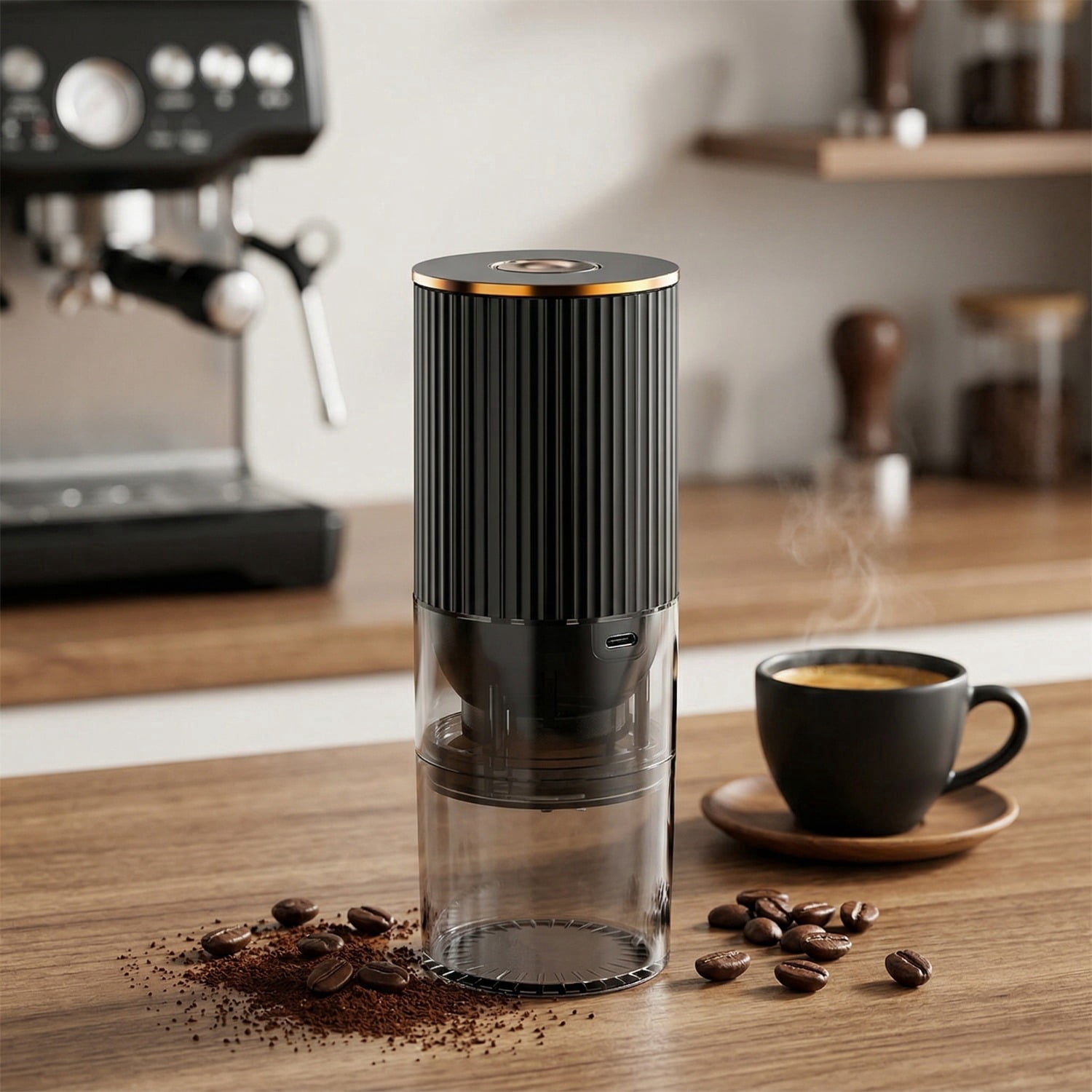 Electric Coffee Grinder USB Rechargeable, Portable Cordless Coffee Bean Grinder with Ceramic Burr, Adjustable Grind Settings for Home Kitchen