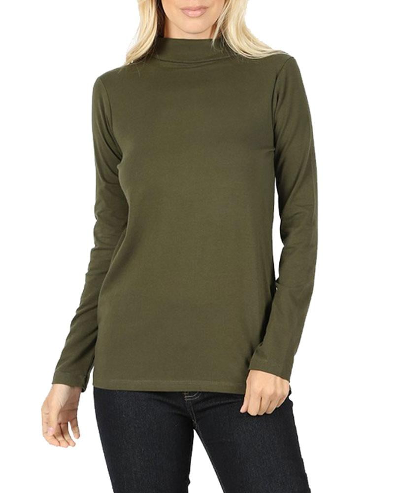 Womens Long Sleeve Cotton Mock Neck Turtleneck Top - Walmart.com