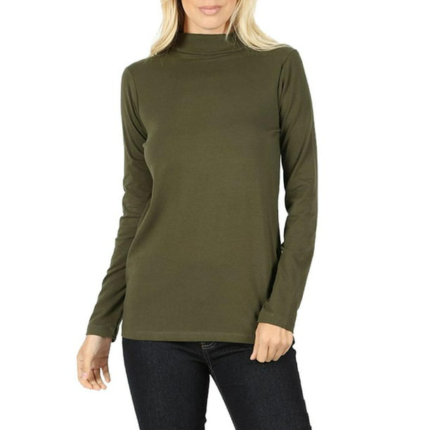 Womens Long Sleeve Cotton Mock Neck Turtleneck Top - Walmart.com