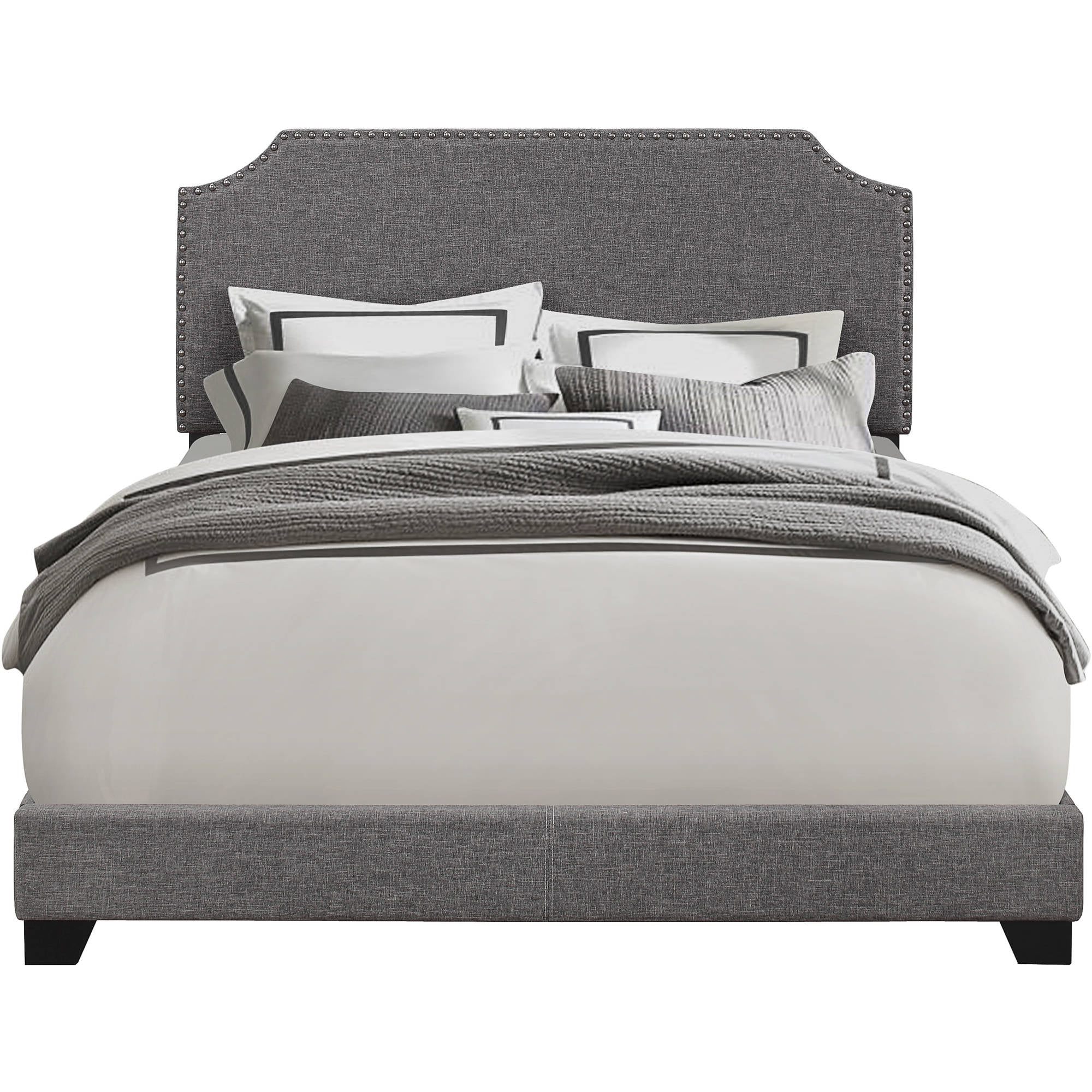 Grey Clipped Corner Upholstered Queen Bed Com