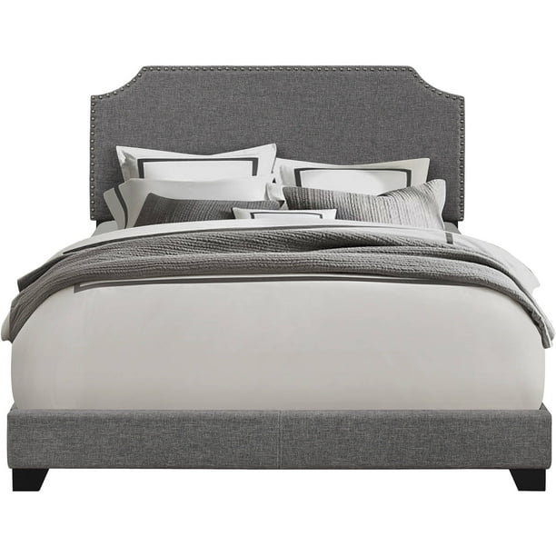 HomeFare Clipped Corner Upholstered Queen Bed in Grey - Walmart.com