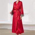 thumbnail image 2 of Agkizg Plus Size Women's Silk Satin Bathrobe,Long Robes for Women's House Robes,Womens Solid Color Long Length Satin-Like Robe with Lace Hem Straps Pajamas Bathrobe Loungewear Wear, 2 of 3