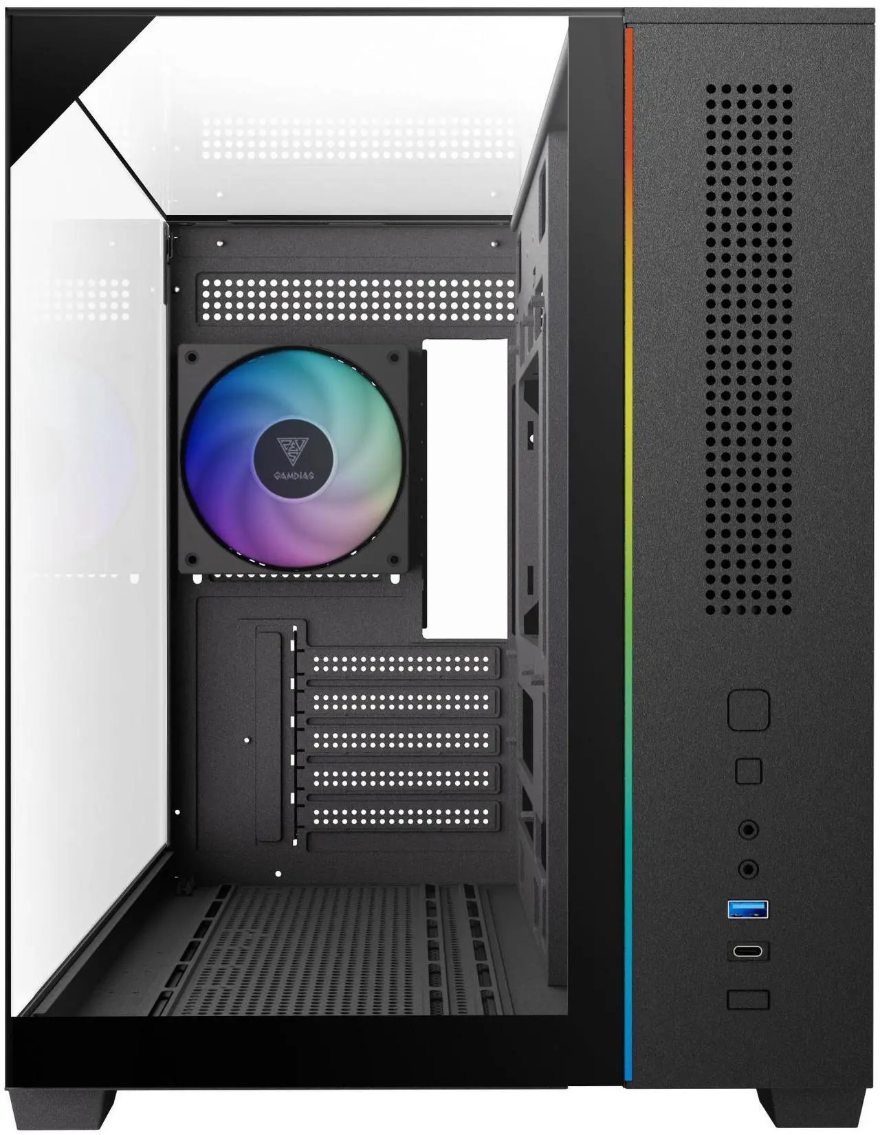 Gamdias ATLAS M3M 3-side glass pc case micro-ATX mATX min-ATX iTX, 3x120mm ARGB fans PWM, 400mm GPU