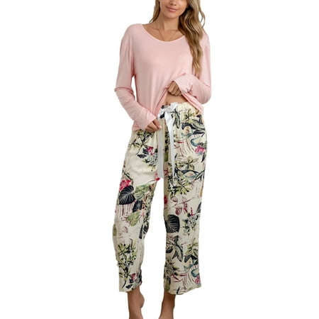 

Sexy Dance Women Tops and Floral Pants Plus Size Pajamas Set Joggers PJ Sets Bowknot Nightwear Loungewear