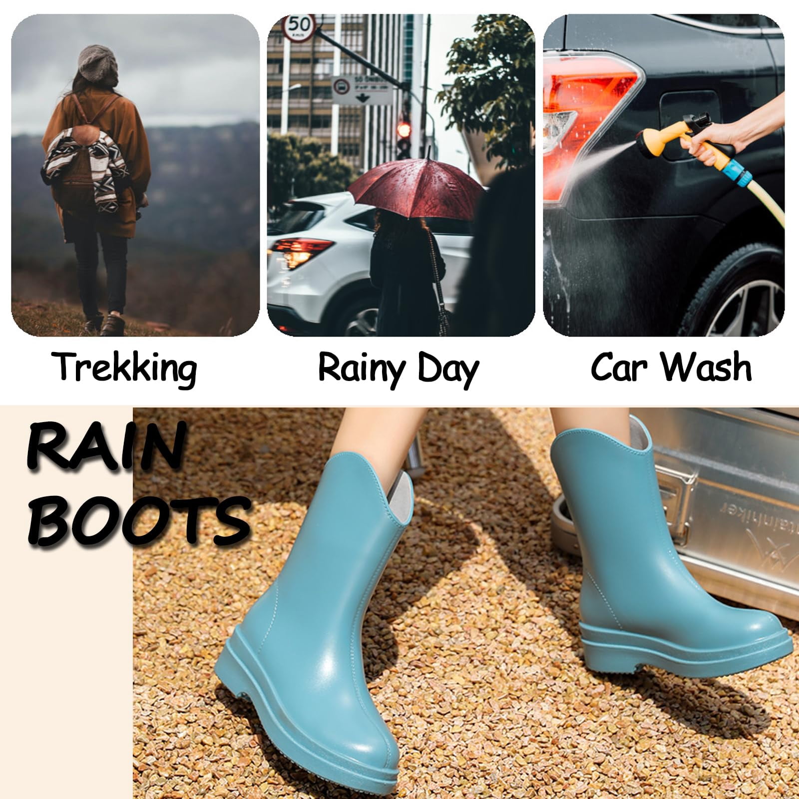 AUXDIQ Rain Shoes Women Mid-calf Boots Waterproof Rain Boots Outdoor Garden Shoes