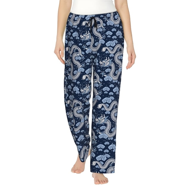 Fotbe Dragons Pantalones de Pijama para Mujer, Pantalones de Dormir, Pantalones Pj con Cordón y Bolsillos-X-Large