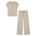 thumbnail image 4 of Stamzod 2 Piece Sets for Women Summer Outfits Lounge Sets V Neck Tops Wide Leg Pants Vacation Travel Outfits Khaki XXL, 4 of 8