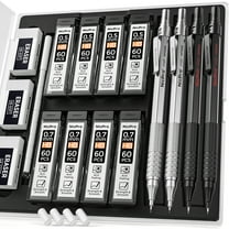 Nicpro 4 Pcs 0.5 & 0.7 mm Metal Mechanical Pencils, Artist Pencil Set with 8 Tubes HB & 2B Lead Refills, 3 Eraser, 9 Eraser Refills, Black & Silver