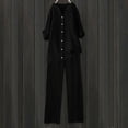 thumbnail image 2 of Women's Casual Wide Leg Trousers Suit Set Fashion Streetwear Outfit with V Neck Blouse and Elastic Waist Pants Comfortable Wear, 2 of 2