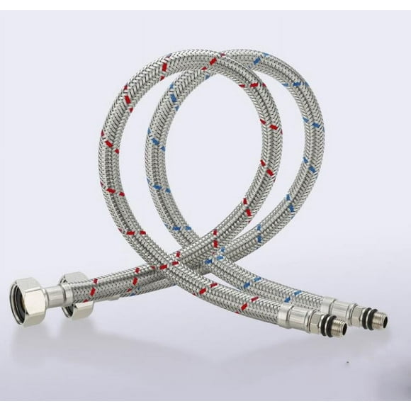 WIFKLSIIPG Water Supply Line Faucet Line Hose 2PCS Stainless Steel Faucet Connector Flexible Water Supply Line Hoses Hot Cold(Silver)