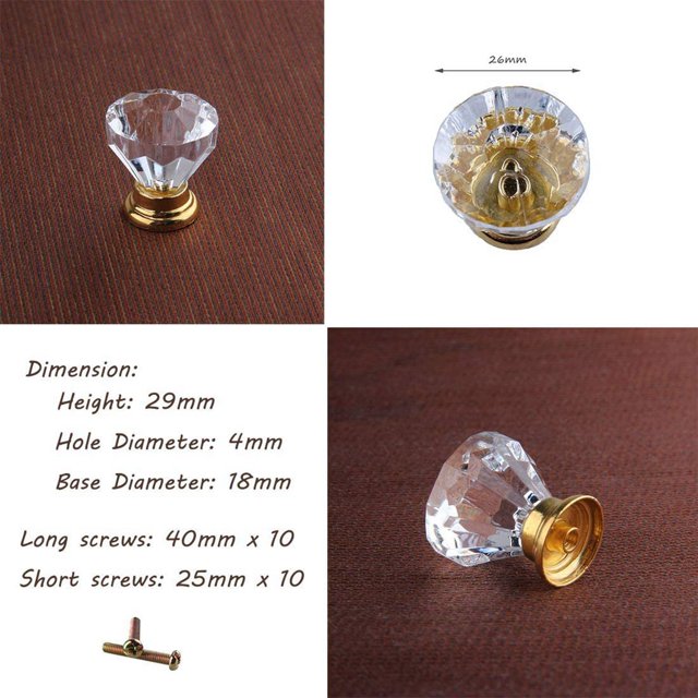 20 Pcs Crystal Glass Door Handle Drawer Cabinet Furniture Kitchen Handle Diamond Dressing Table Knob