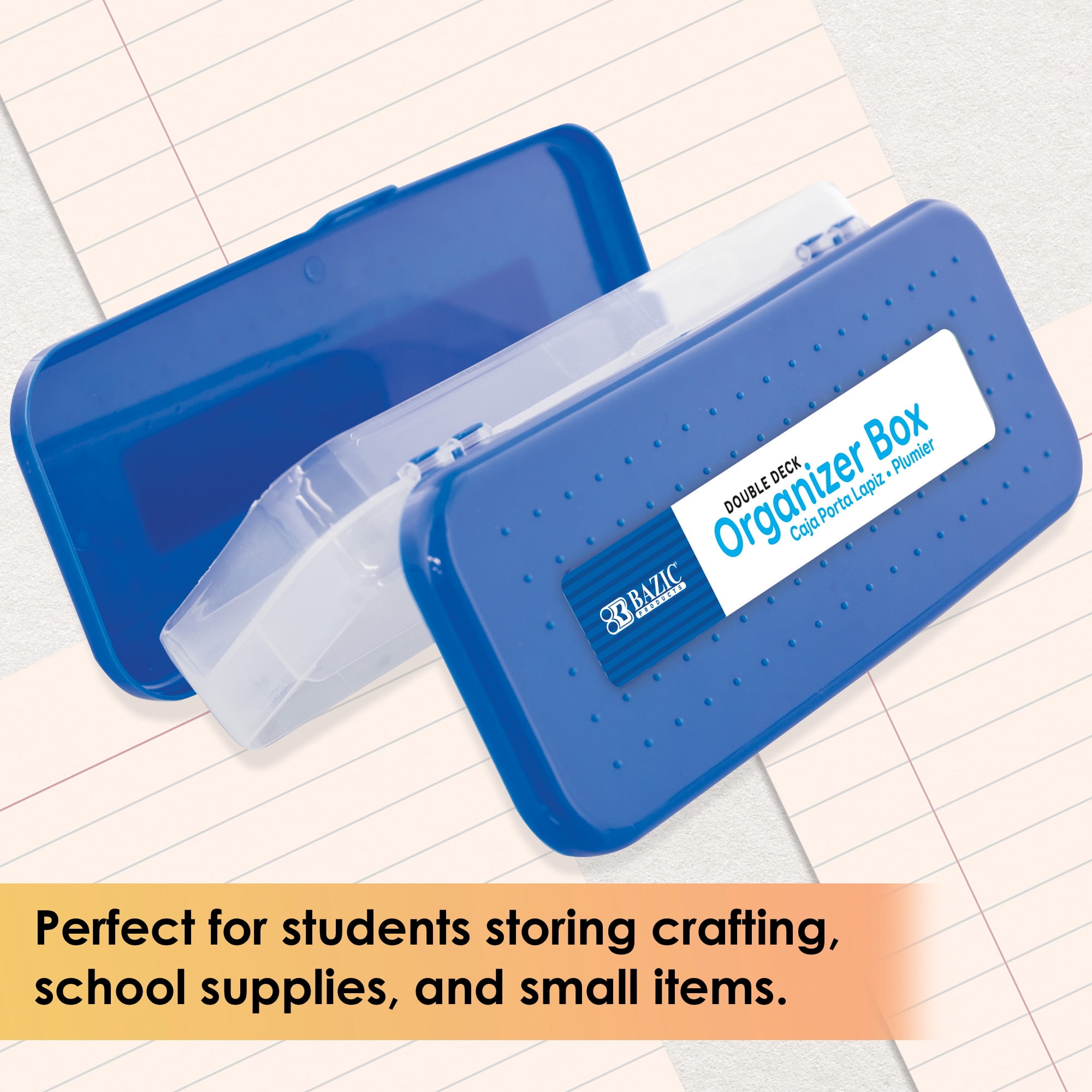 BAZIC Plastic Pencil Case 8" Double Deck Utility Storage Box, Multi Purpose Organizer, 144-Packs