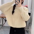 thumbnail image 2 of VISALY Pullover Crewneck Sweatshirt Ribbed Long Sleeve Tops Trendy Long Sleeve Sweater Tops Fall Chunky Cable Knit Pullover Sweaters Pullover Sweaters Hoodies Pullover Pullover Sweaters Beige One Size, 2 of 5