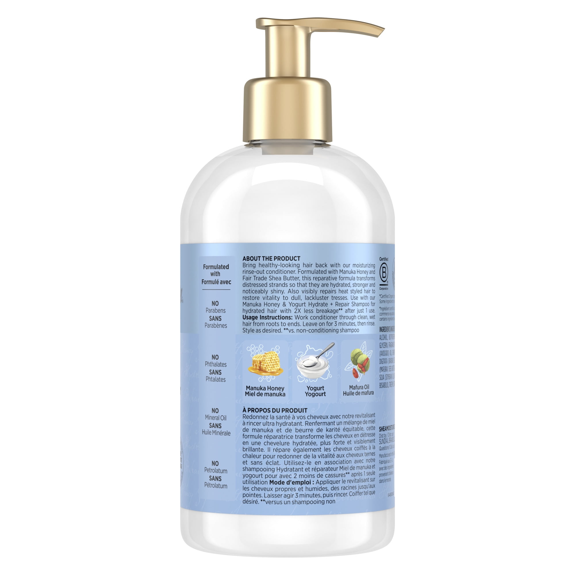 SheaMoisture Miel de Manuka et Yogourt Revitalisant Hydratant et Réparateur pour cheveux bouclés et ondulés endommagés avec huiles de mafura et de baobab 384mL 384mL