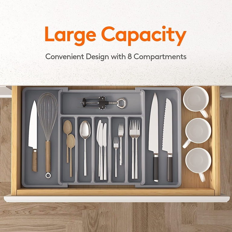 2-Layer Silverware Drawer Organizer Tray - 10 Compartment, Non-Slip, Fits Large Drawers