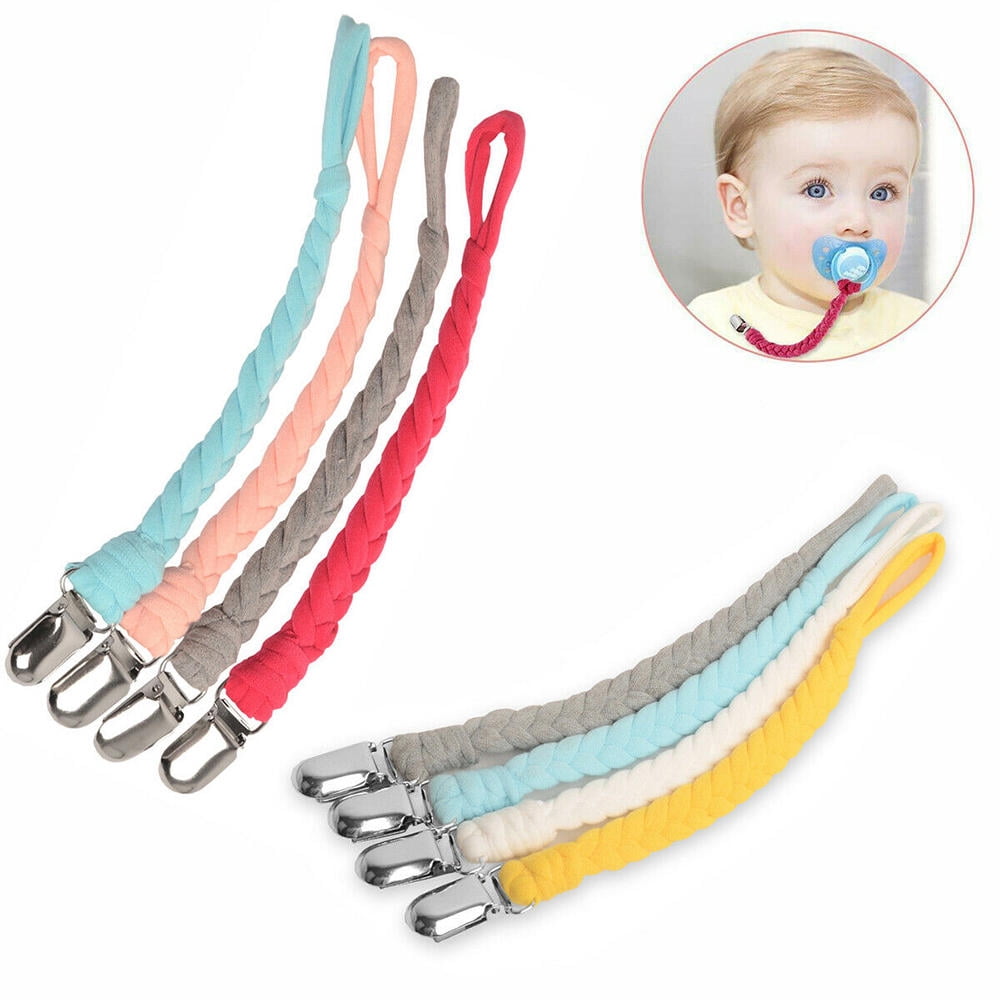Disgod 4x Baby Dummy Clips Boys Girls Teething Soother Pacifier Clip Chain Holder Strap(Blue + Yellow + White + Grey)