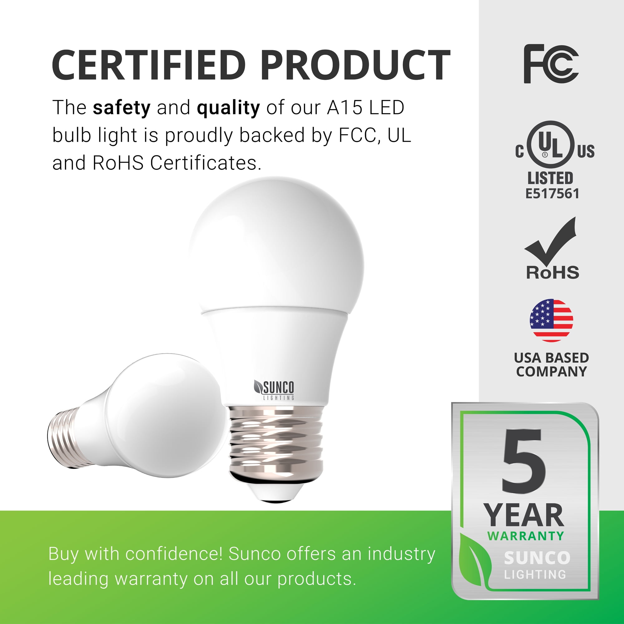 Sunco 10 Pack A15 LED Ceiling Fan Candelabra Light Bulbs E26 Medium Base CRI92 6000K Daylight Deluxe 8W Equivalent 60W, 800 Lumens, Waterproof Super Bright Appliance Indoor Outdoor UL