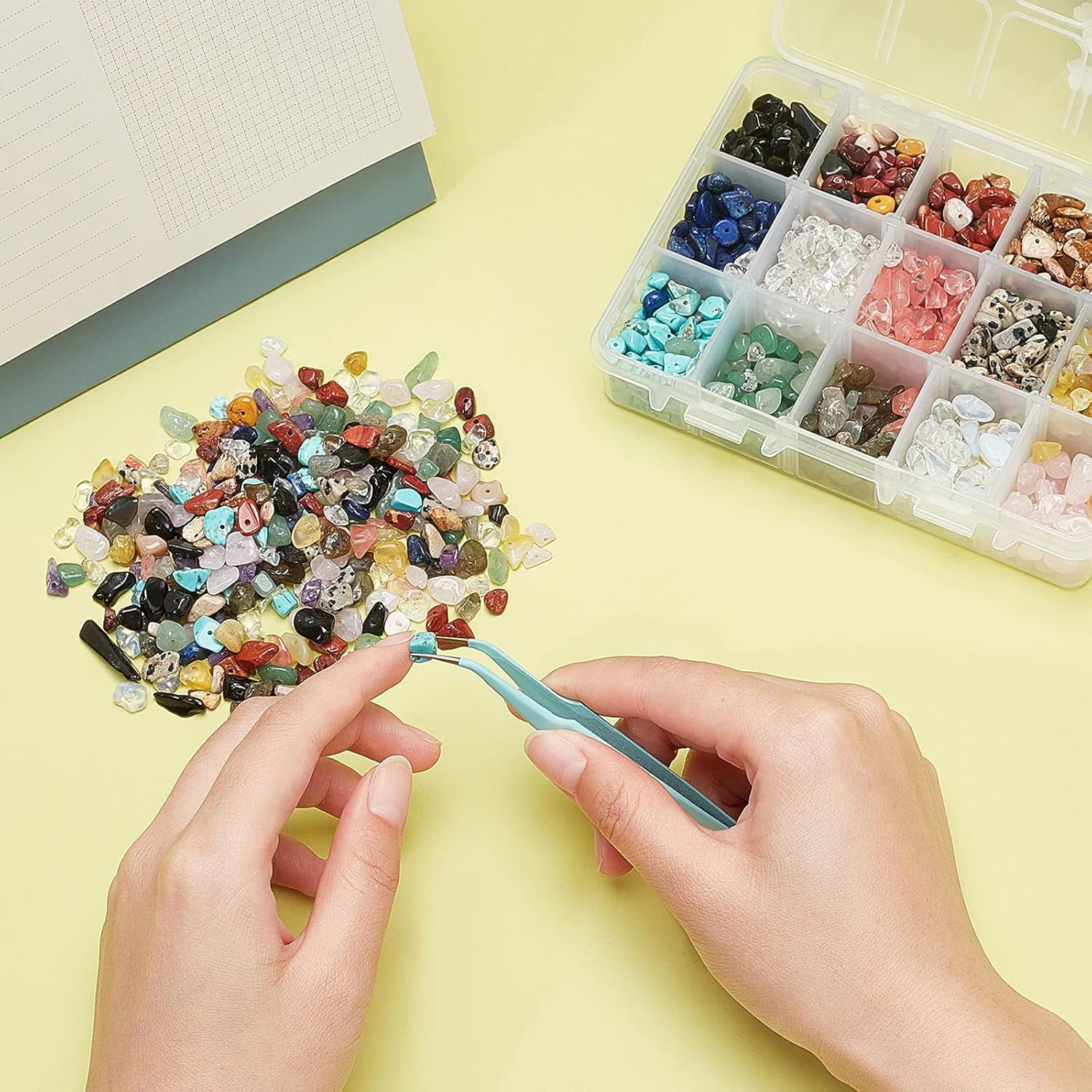 DIY Stretch Bracelets Making Kits Including 15 Colors Natural & Synthetic Gemstone Chip Beads and Flat Elastic Crystal String 5~8mm Hole: 1mm 375g/box