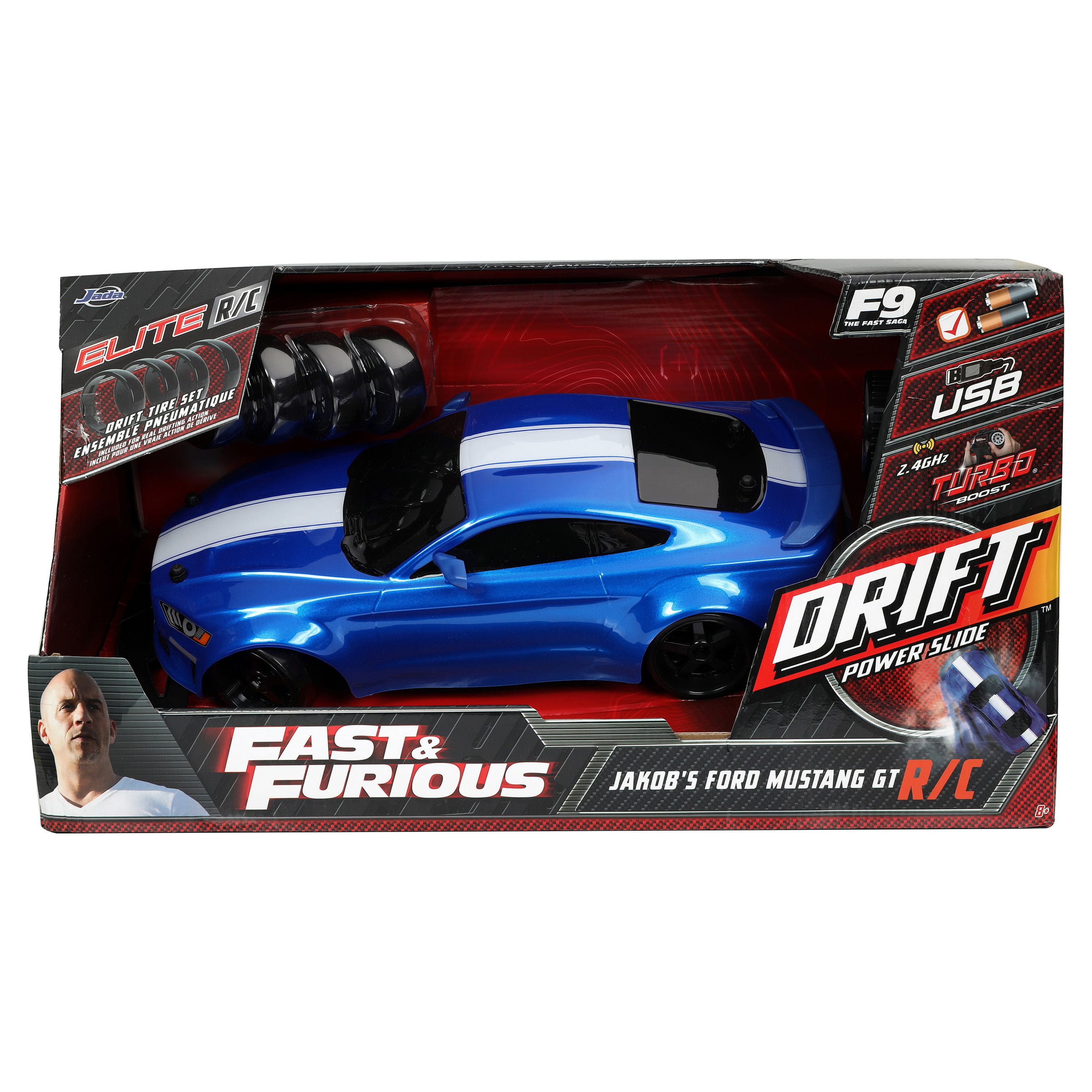 Fast & Furious Voiture télécommandée 1:10 Jakob's Ford Mustang GT avec  pneus supplémentaires 2,4 GHz, jouets pour enfants et adultes : :  Jeux et Jouets