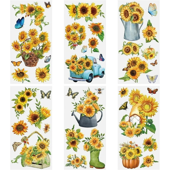 Rub on Transfers for Crafts, 6 Sheets Sunflower Waterproof Transfers Decals Flower Plant Stickers for Furniture Decals for DIY Crafts Wood Glass Fabric