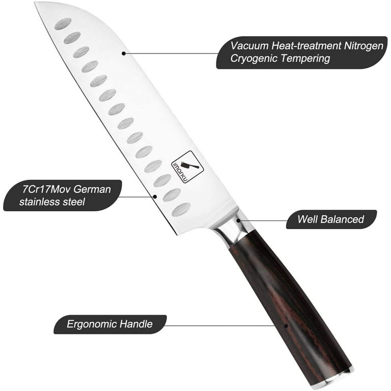 ENOKING Japanese Santoku Knife, 7 Inch Chef Knife 5 Layer 9CR18MOV Clad  Steel for Meat Cutting, Super Sharp Kitchen Cooking Knife with Ebony  Bolster