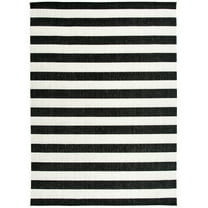 Mainstays Black and White Striped Cabana Woven Outdoor Rug, 5'x7'