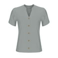 thumbnail image 4 of YUGYXL Cotton Linen Tshirts for Women Casual Short Sleeve Lapel Blouses Tops Summer Dressy Button Down Shirts Gray XL, 4 of 8