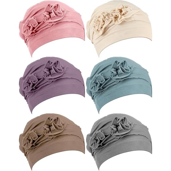 6 Pack Breathable Chemo Beanies for Women, Lightweight Floral Turbans, Ideal Headwear for Hair Loss, All-Season Comfort & Holiday Gifts