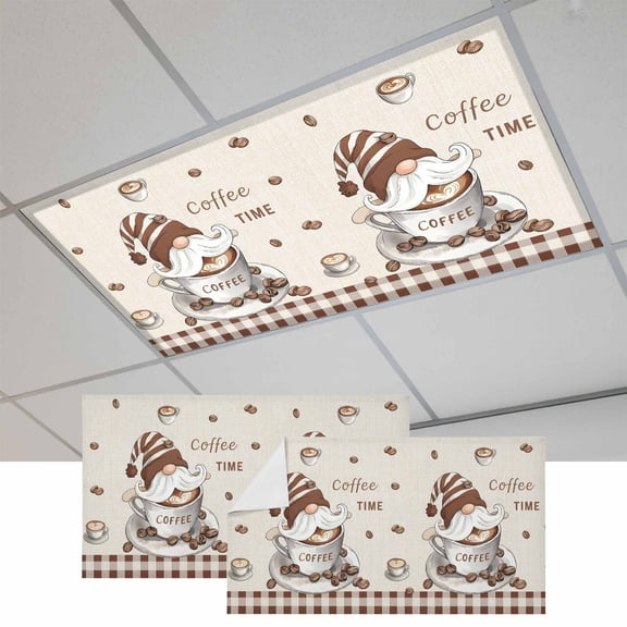 Coffee Gnomes Magnetic Fluorescent Light Covers for Ceiling Lights 2x4Ft, Brown Buffalo Plaid Check Farmhouse Office Classroom Kitchen Drop Ceiling Light Covers Lighting Filters Shade Panel 2 Packs