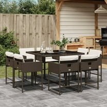 vidaXL 9 Piece Patio Dining Set with Cushions Brown Poly Rattan