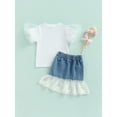 thumbnail image 2 of nvzhuang Girl Two Piece Set,  Short Sleeve Dot Mesh Decor T-shirt Denim Lace Hem Elastic Skirt, 2 of 9