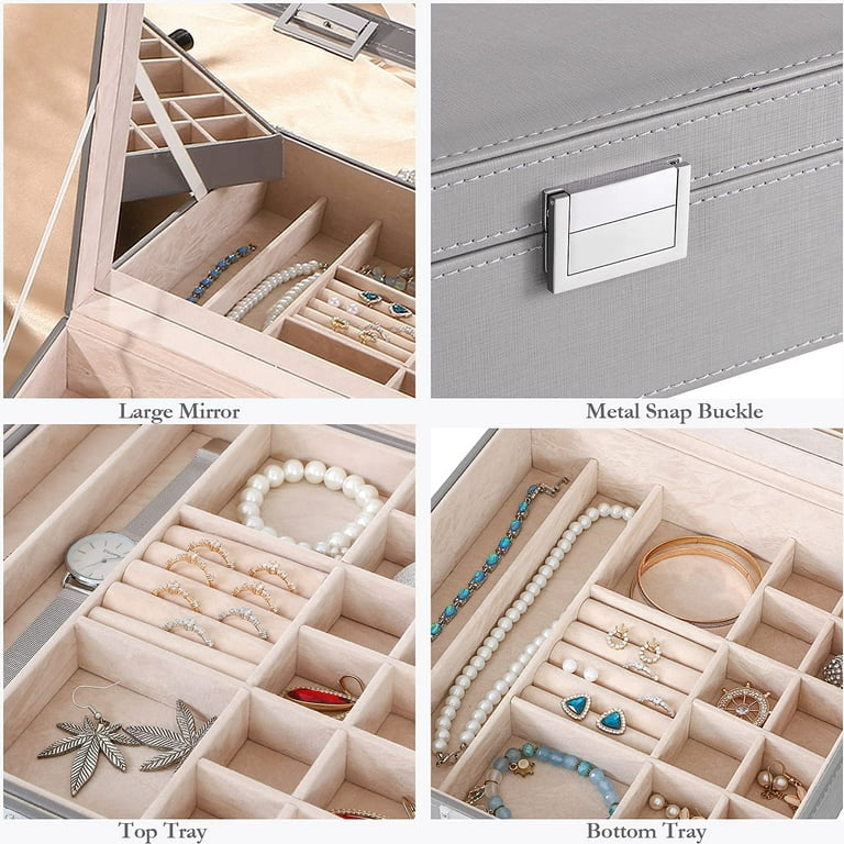  BEWISHOME Jewelry Box for Women Jewelry Organizer Tray Jewelry  Box Organizer 40 Section Display Tray Storage Case Drawer 2 Layers Large  Mirror Girls Teens Women Holder for Earring Ring Necklace Bracel 