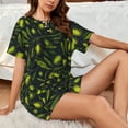 thumbnail image 6 of Bixox Women's Green Branch Olive Printed Pajama Set 2 Piece Lounge Set Top and Shorts Soft Pajamas, Shorts with Pockets, 6 of 7