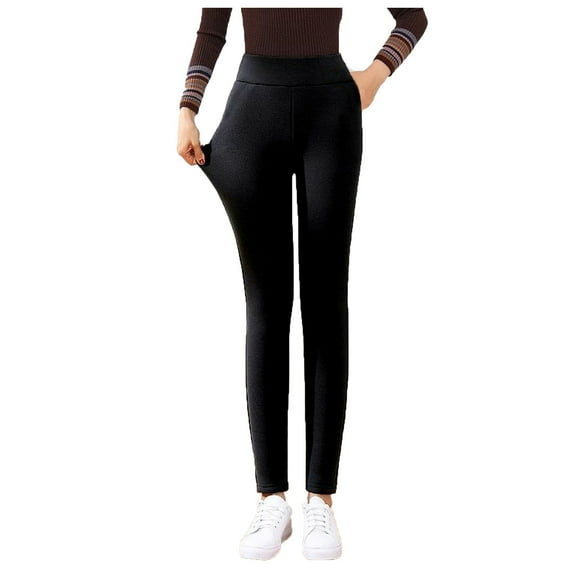 Womens Leggings High Waisted Winter Thermal Stretchy Leggings Pants Soft Slim Fit Full Length Elastic Waistband Solid Color Warm Pants Women Yoga Pants