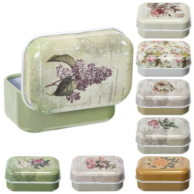 8 Cajas latas pequeñas caja de almacenamiento rectangular decoración vintage lata pequeña de metal cajas de baratijas con cubierta Caja de almacenaje cajita de cerillas envase