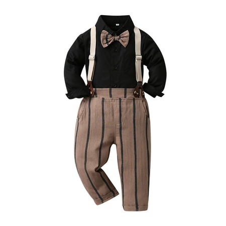 

QWERTYU Toddler Baby Child Children Kids Long Sleeve Bow Tie Shirts and Suspender Pants Set Outfits Clothing Set for Boy