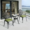 thumbnail image 3 of Nuu Garden 3 Piece Cast Aluminum Outdoor Bistro Set, Patio Bistro Set with Cushions and Umbrella Hole Rust-Resistant Outdoor Dining Set, Black&Green, 3 of 10