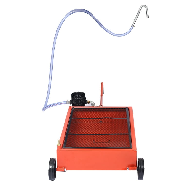 17 Gallon Low Profile Truck Oil Drain Pan with Hand Pump and Swivel Casters